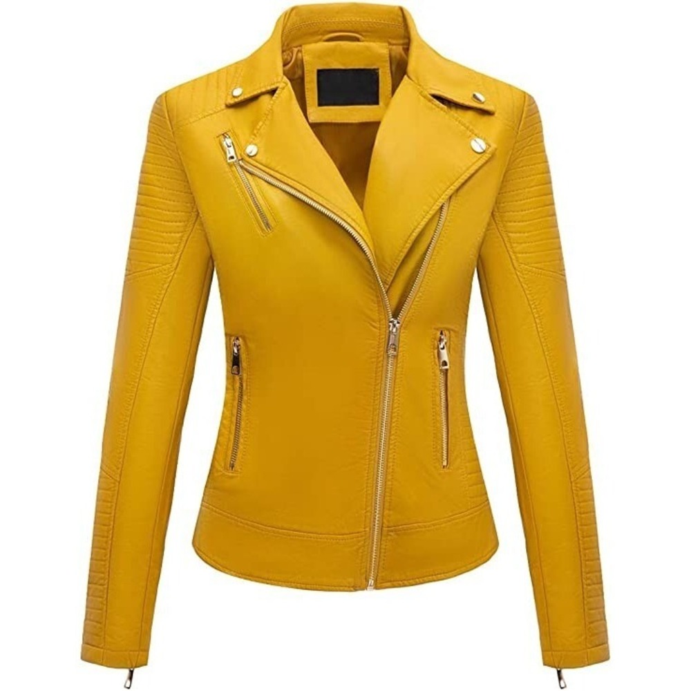 Faux Leather‎ Short Jacket Women Fashion Motorcycle Biker Coat Ginger (Large)